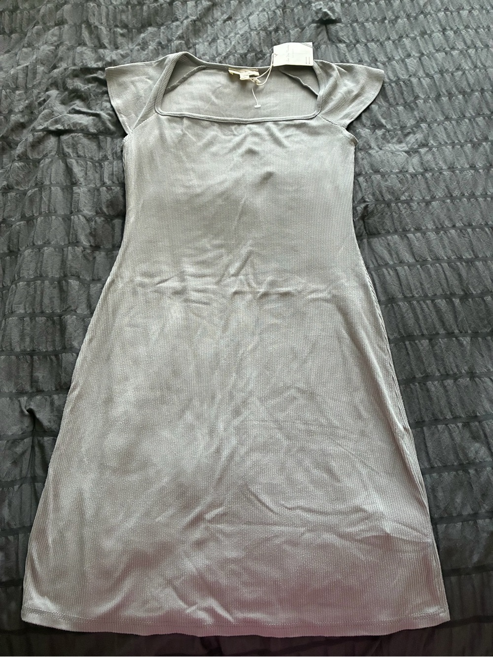 NWT See You Monday Light Gray Square-Neck Mini Dress